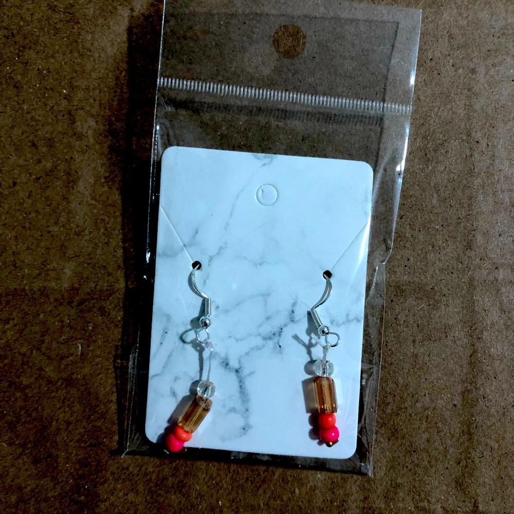 Beaded Dangle Earrings with Orange Beads